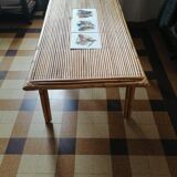 Coffee table bamboo rattan ceramic decollee 1960 70