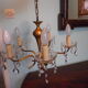 Suspension 5 lights, gold metal, glass cups with glass grapevines