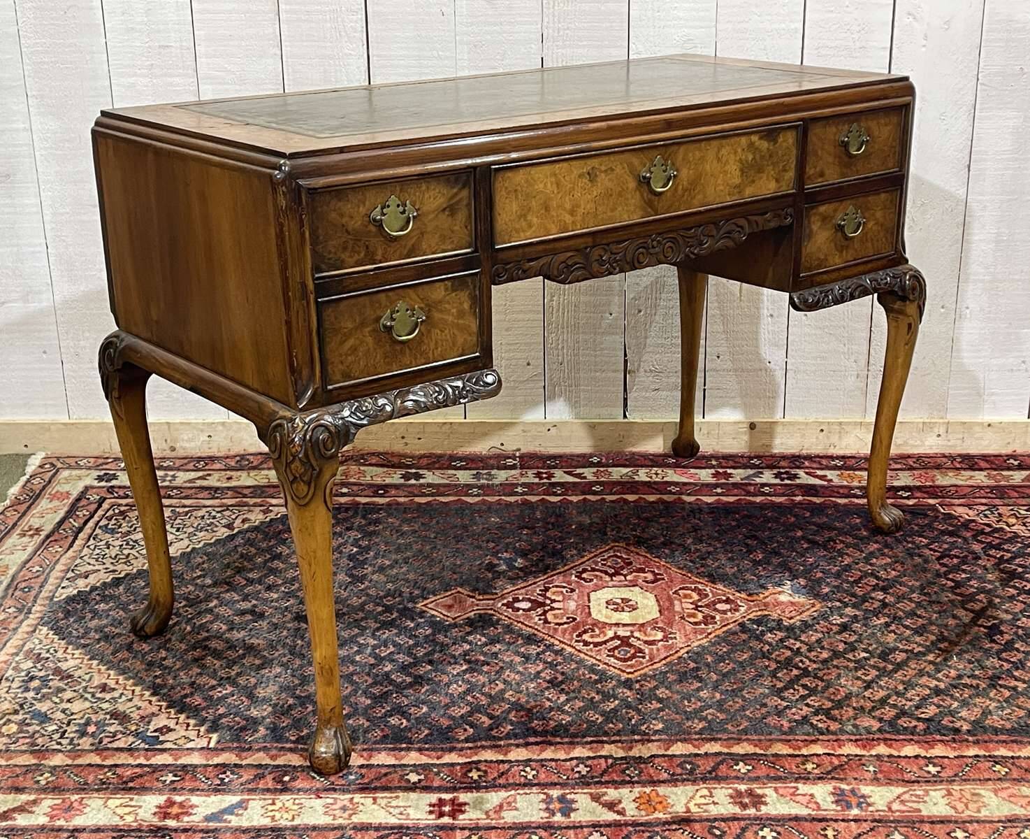 1930s Chippendale English desk in burr walnut
