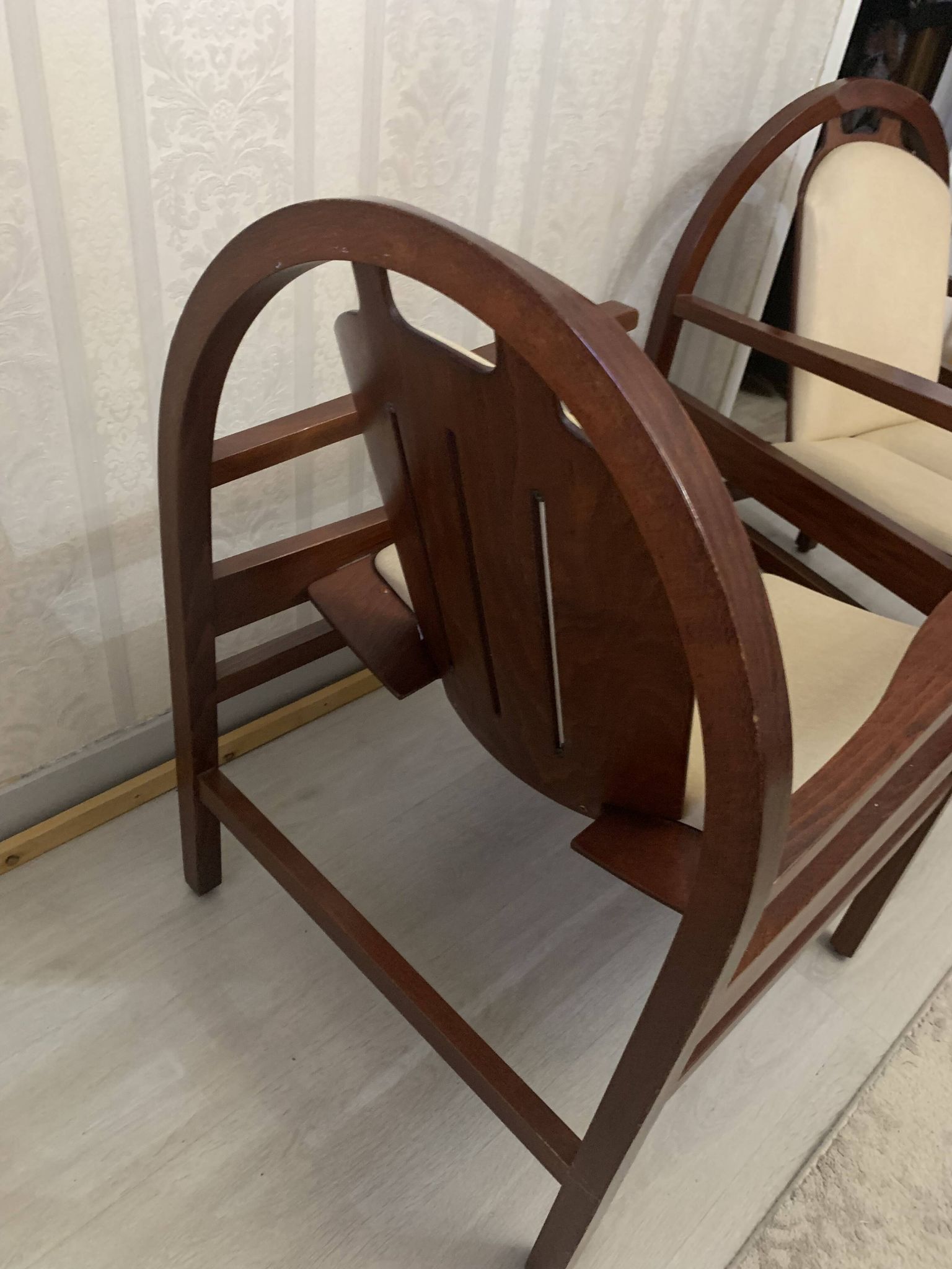 Pair of vintage Baumann armchairs – leather & solid wood – very good condition