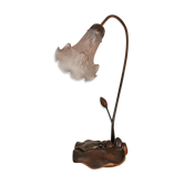 Lampe nénuphar en laiton et pâte de verre, style art nouveau.