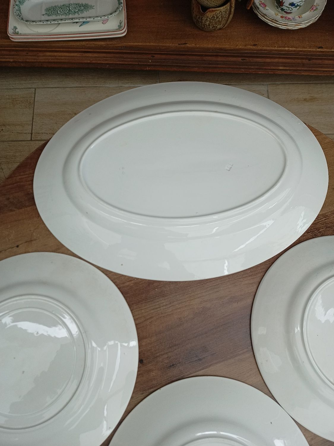Lot 1 large oval dish and 3 bird plates Green background