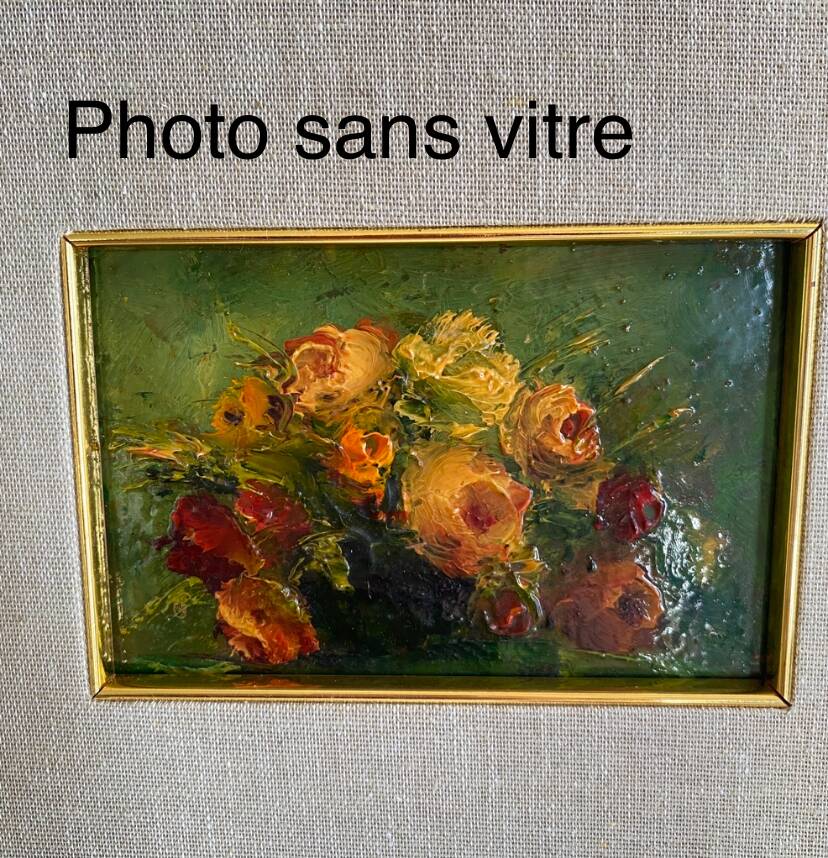 Still life oil, glazed wooden frame