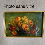 Huile nature morte, cadre bois vitré