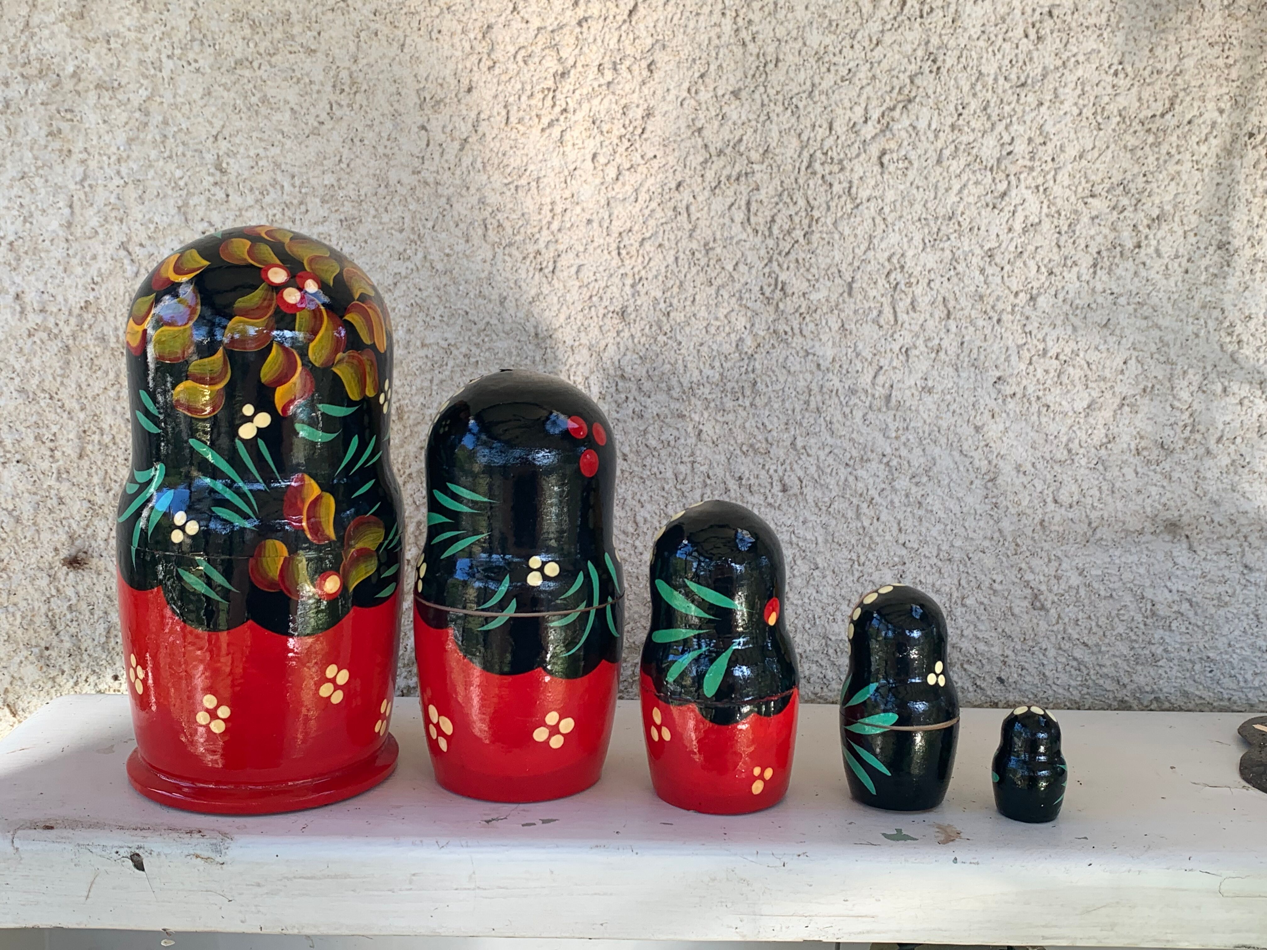 5 Russian matryoshka dolls made of folk and vintage handmade wood