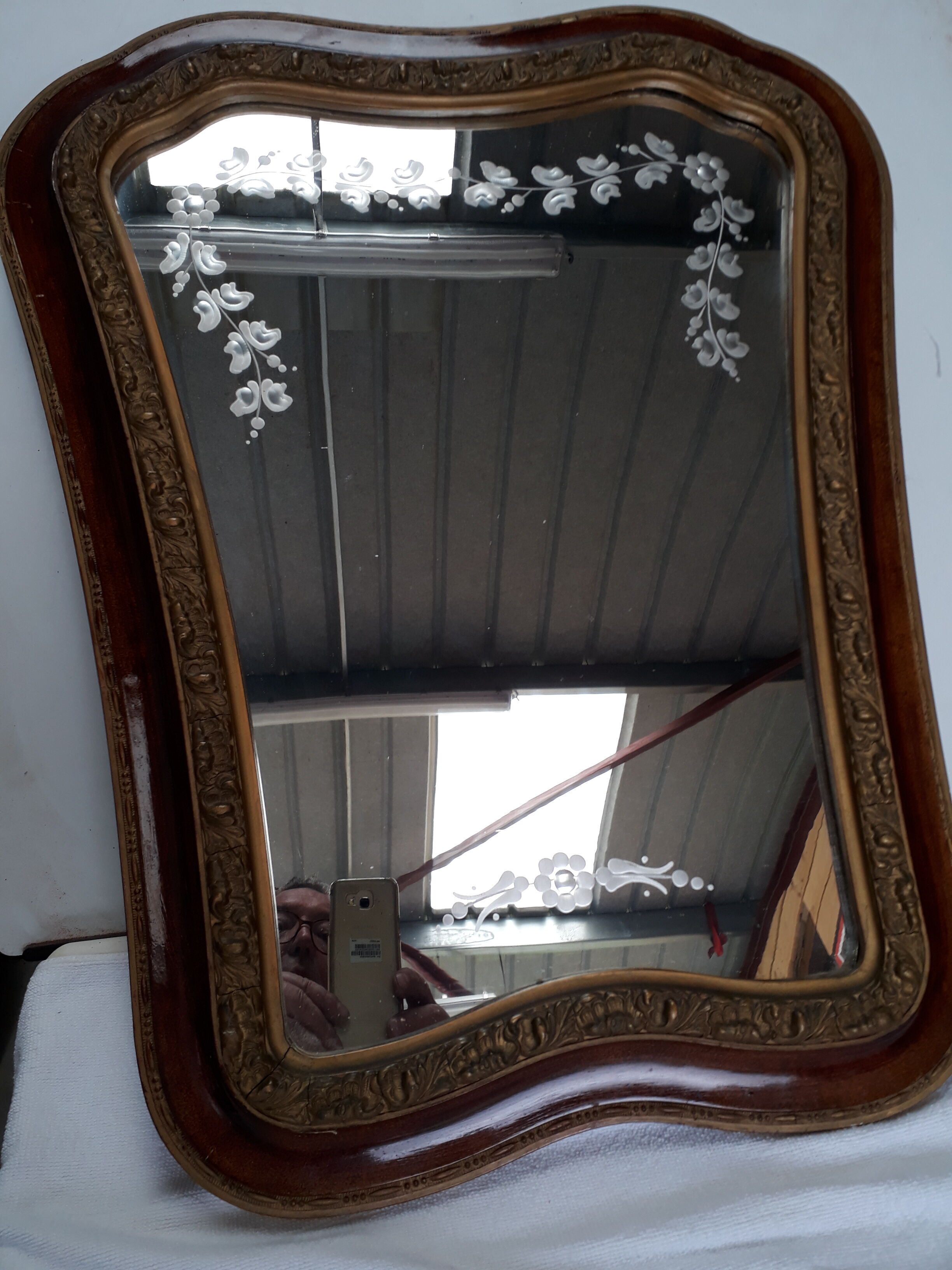 Miroir gravé vintage 1920 - 52x67cm