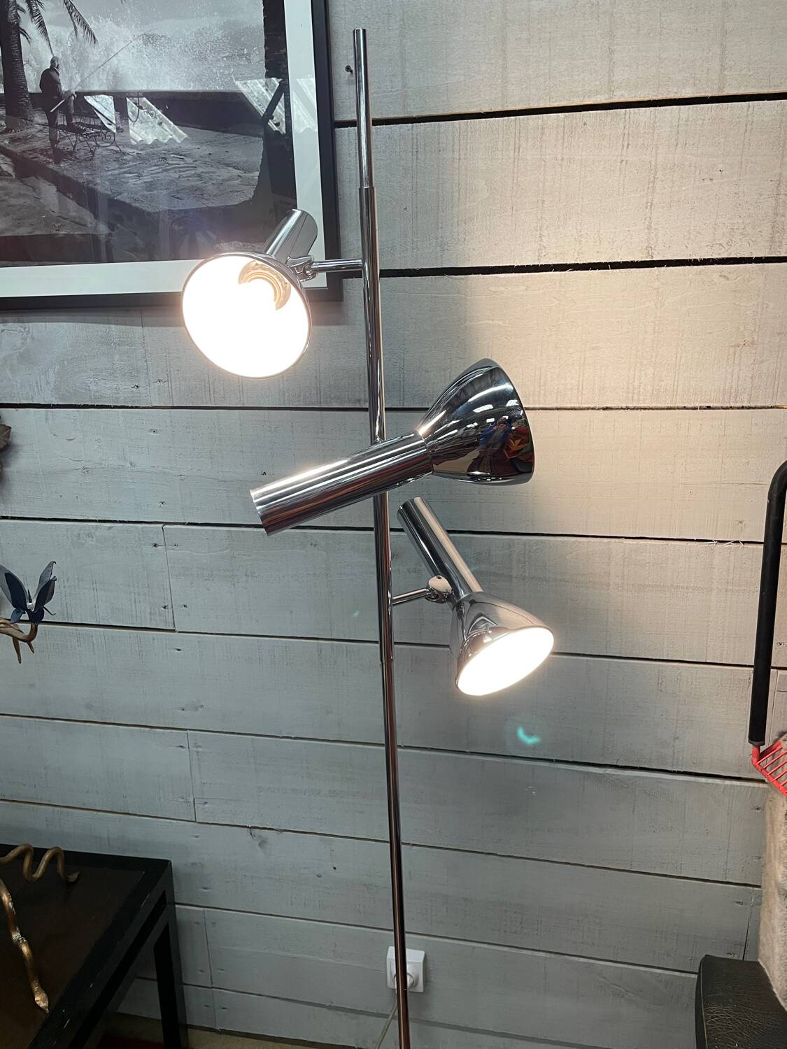 Lampadaire chromé 3 spot vintage design 70