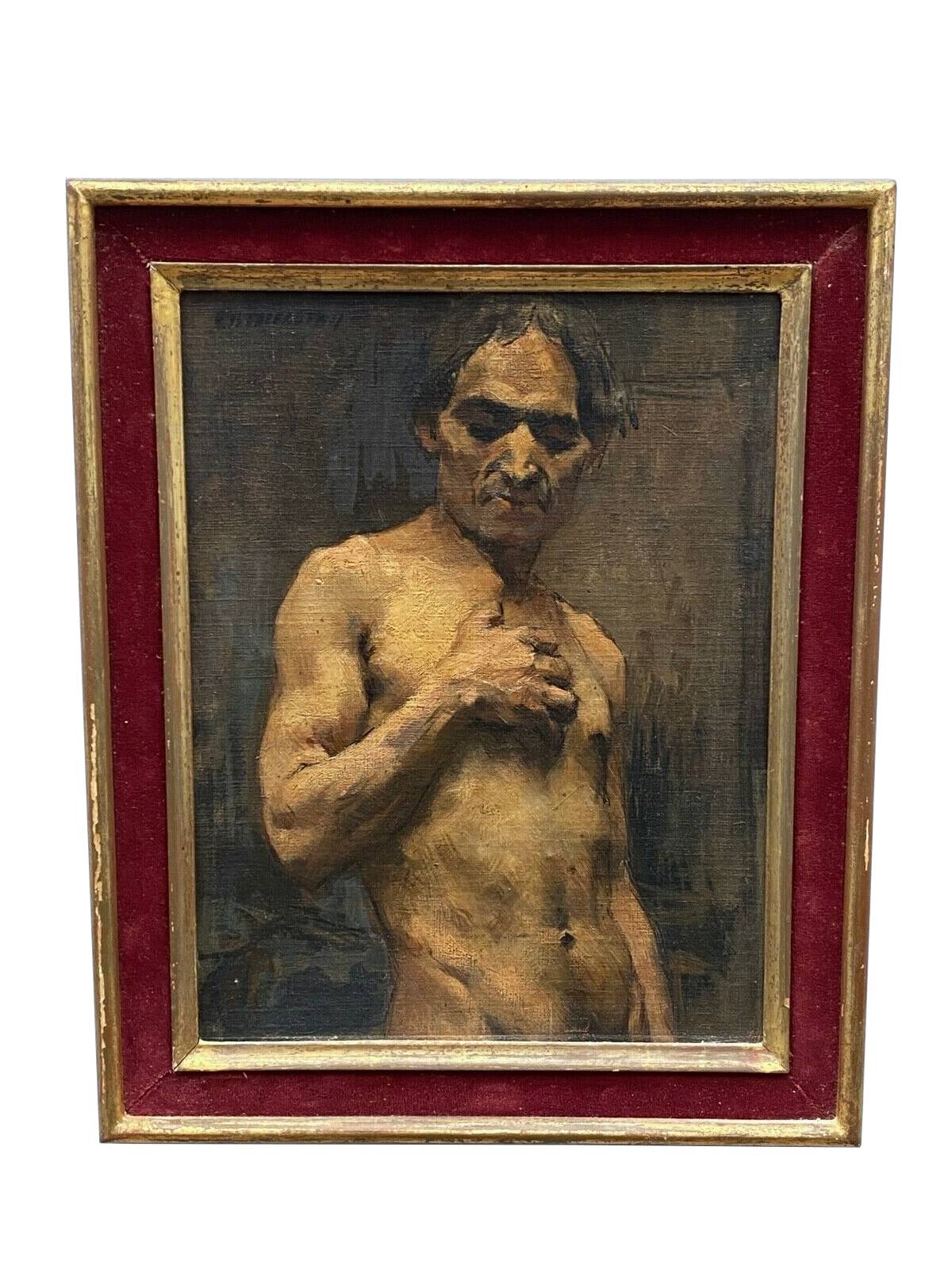 Oil on panel by Alain Beaufreton academic nude male