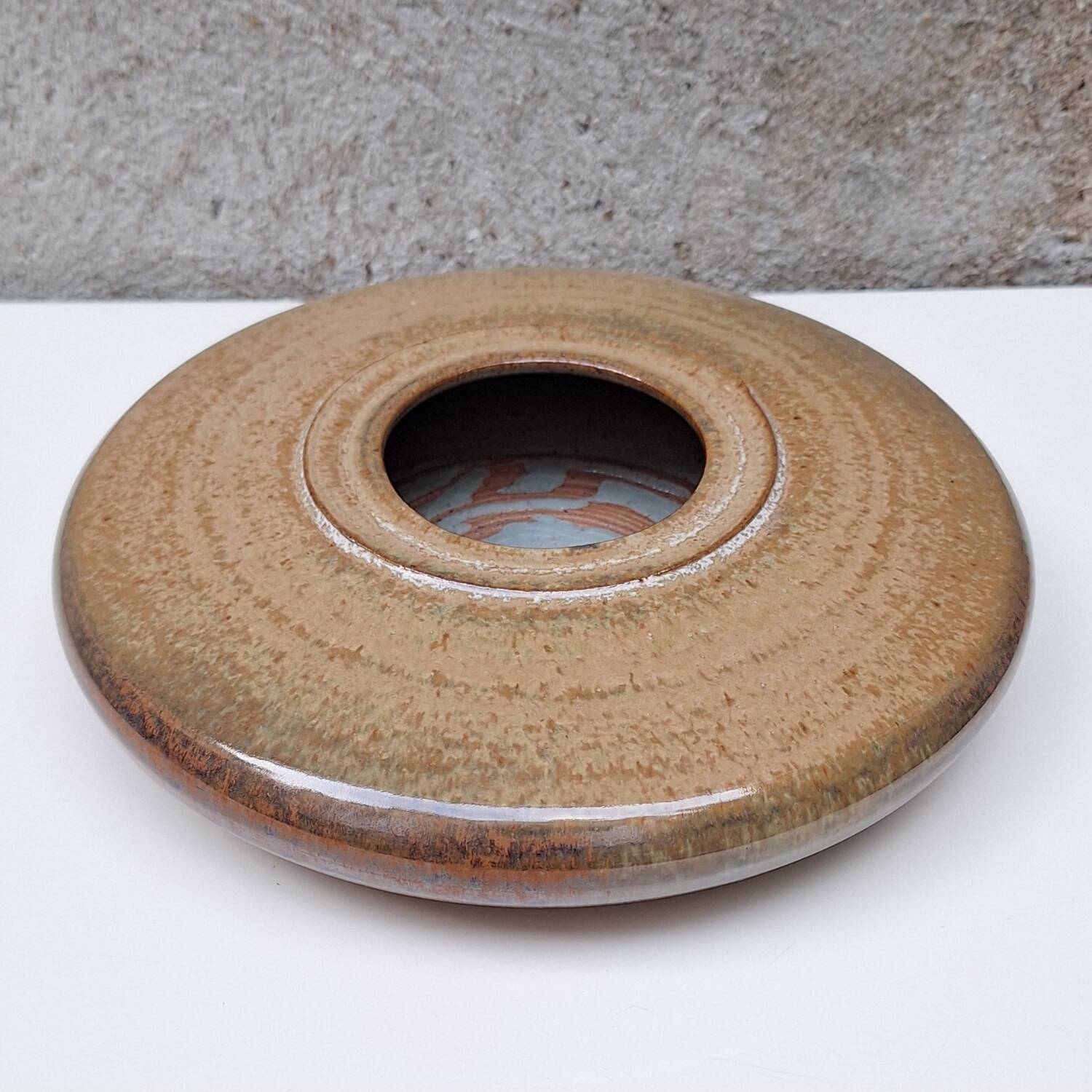 Flat ceramic vase by Nadia and Alain Pinel