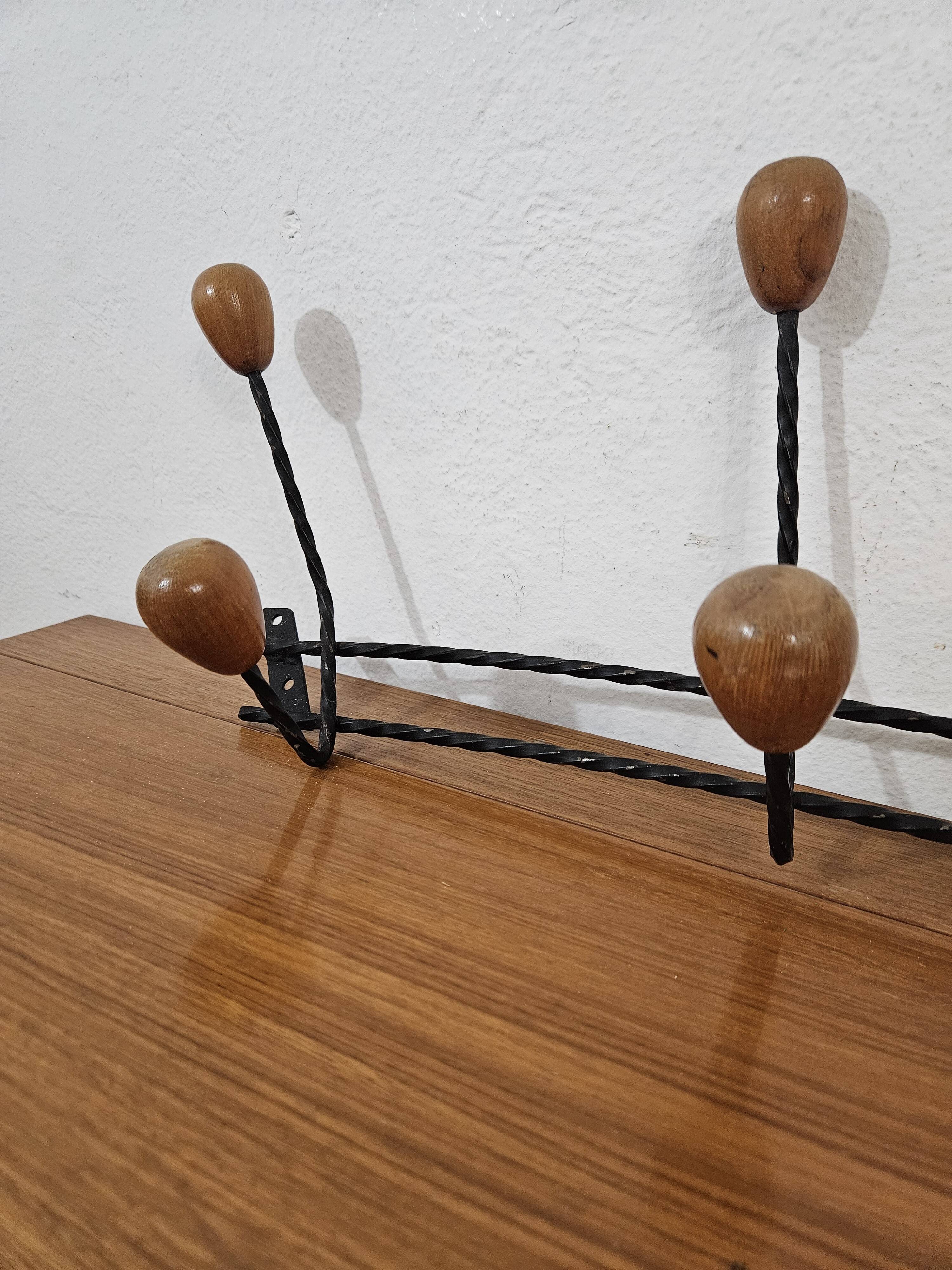 Vintage wall coat rack - Varnished wooden coat rack