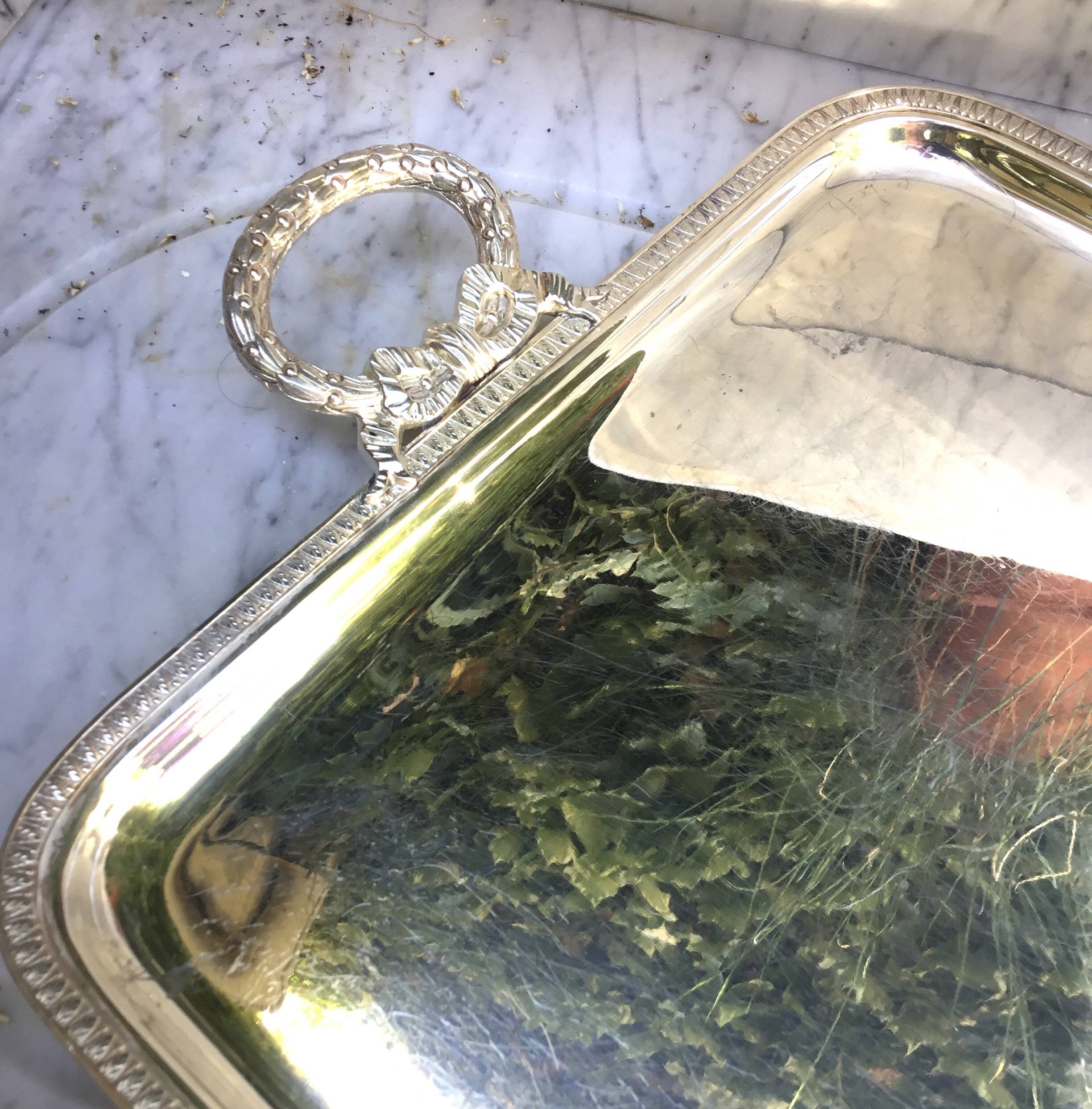 Silver-plated service tray in the style of Louis XVI.