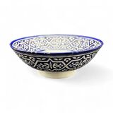 Moroccan ceramic handcrafted flat salad bowl from the city of Fez in Morocco