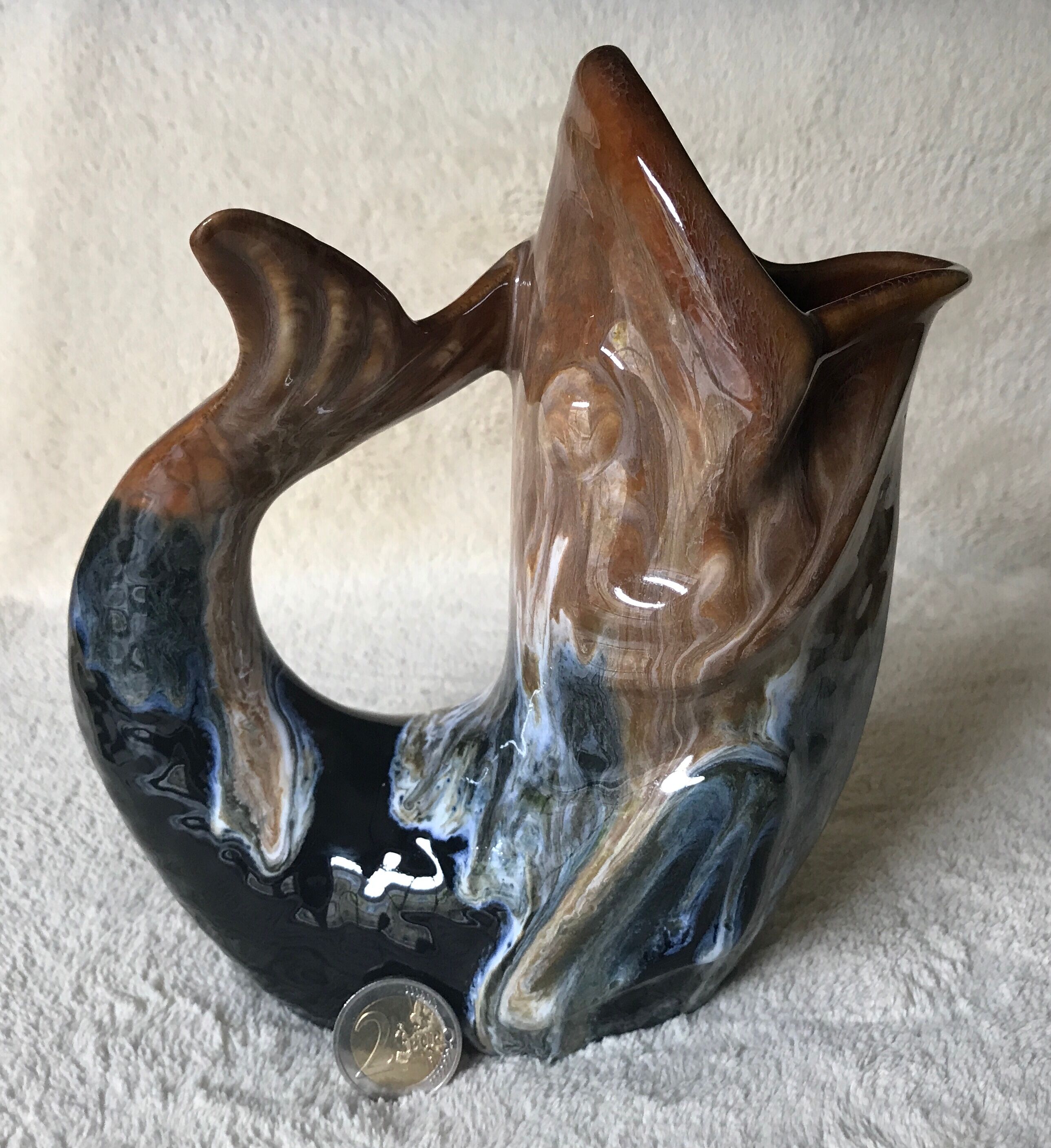 Pitcher, Zoomorphic jug depicting a fish, Grès Flammés du Morvan Petit Massé