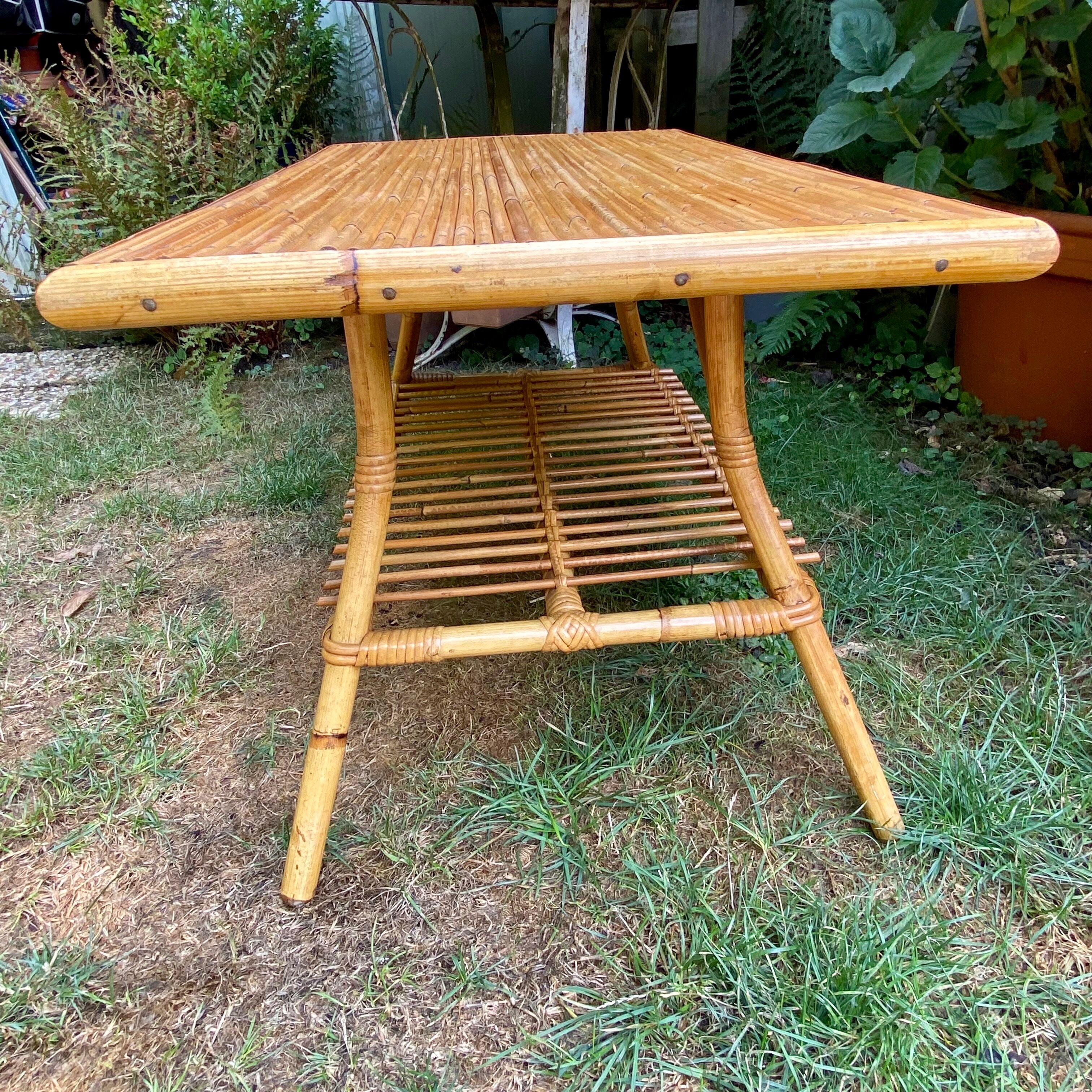 Coffee table in bamboo and rattan 70s