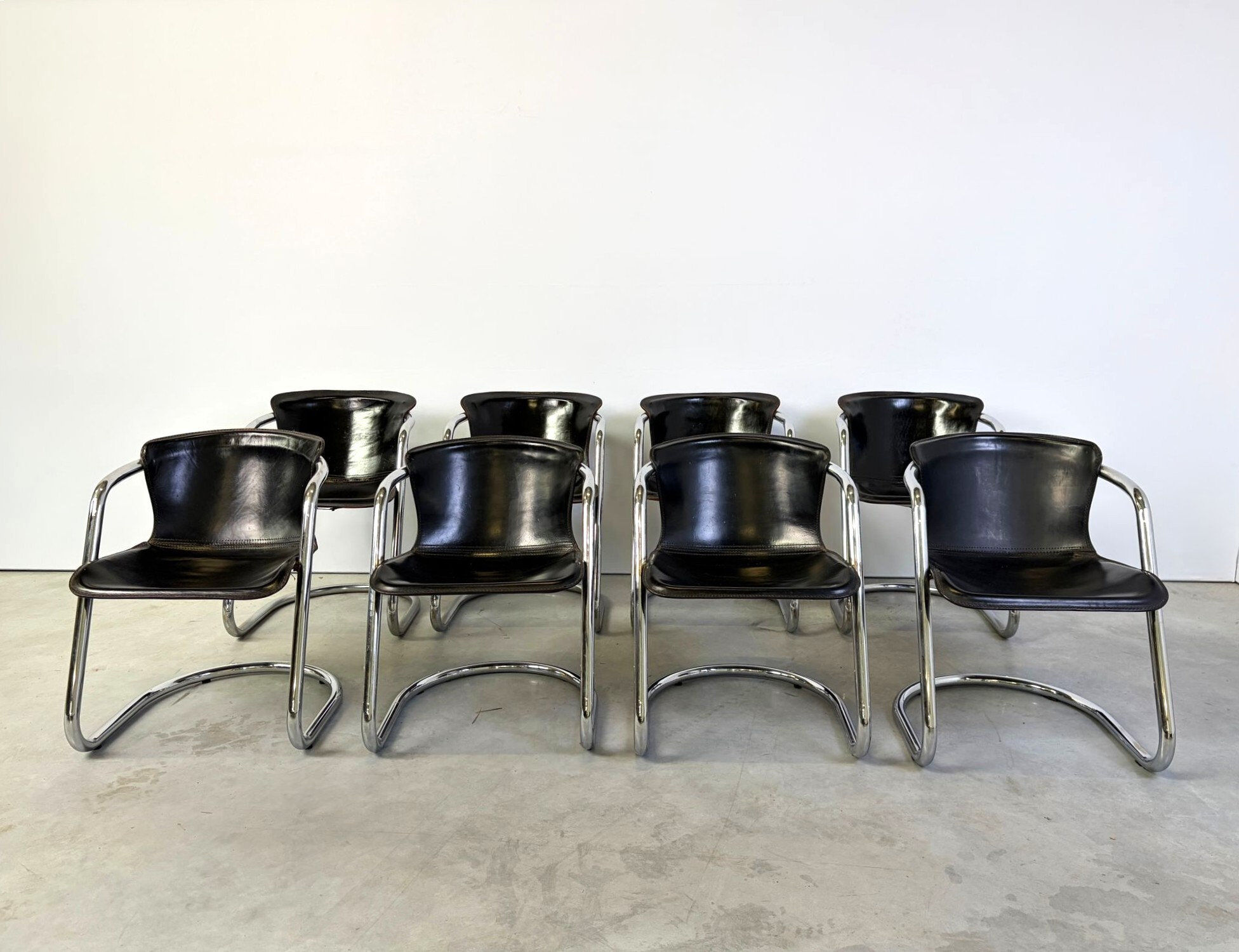 Vintage dining chairs by Willy Rizzo for Cidue set of 8, 1970s