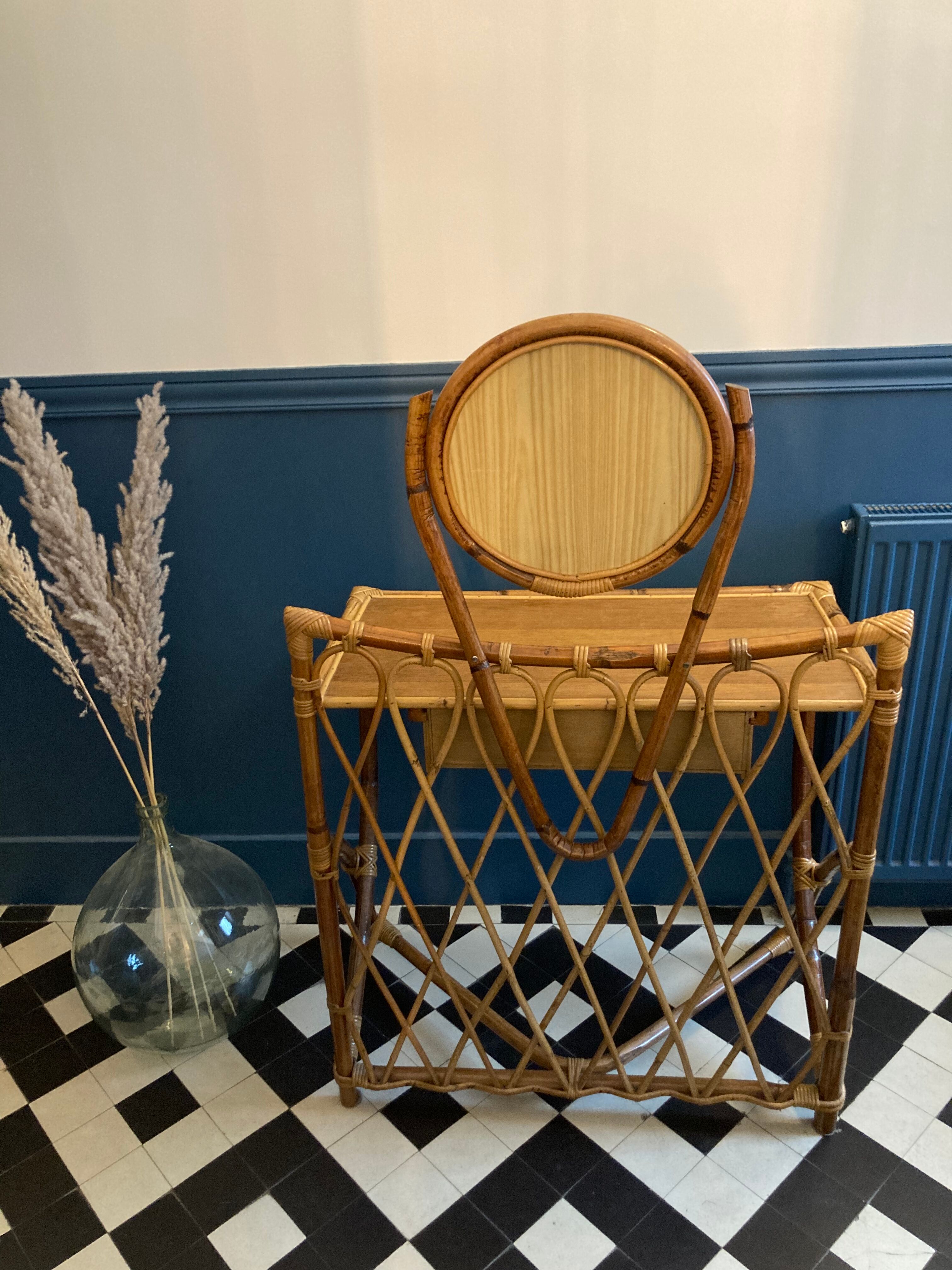 Rattan dressing table with vintage mirror