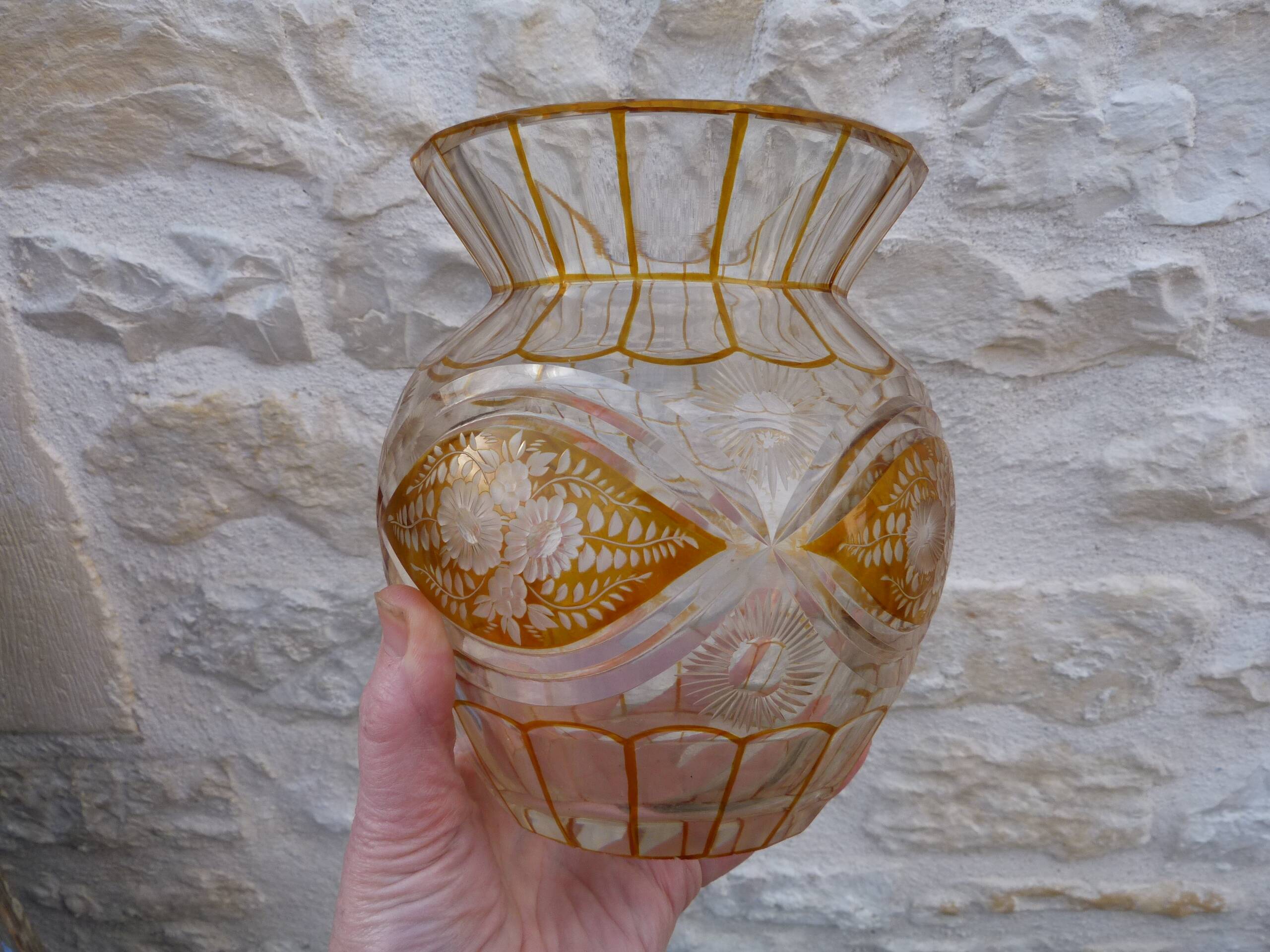 Antique two-coloured cut crystal vase from Lorraine.