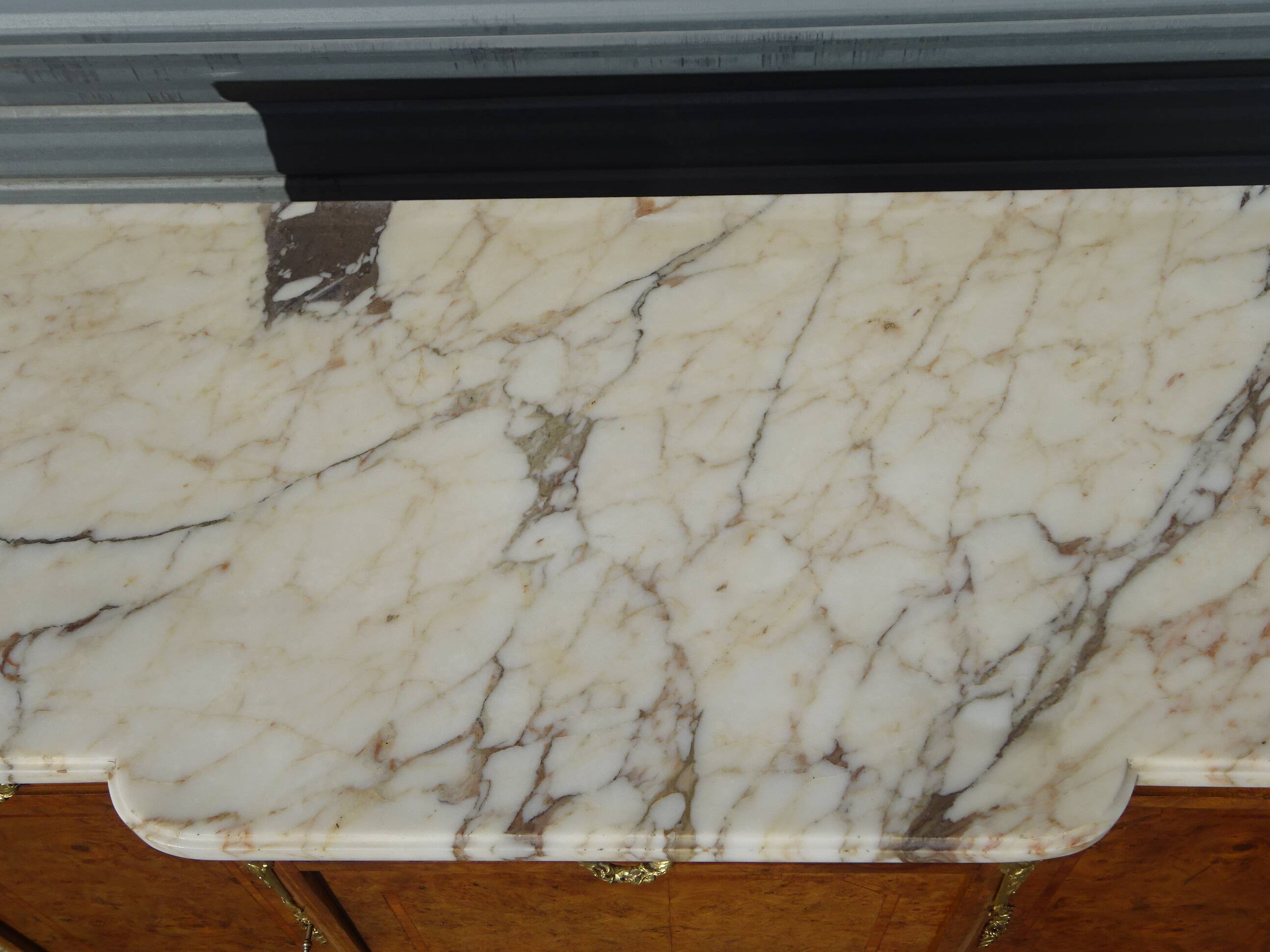 Louis XVI style walnut burl buffet with gilt bronze mounts