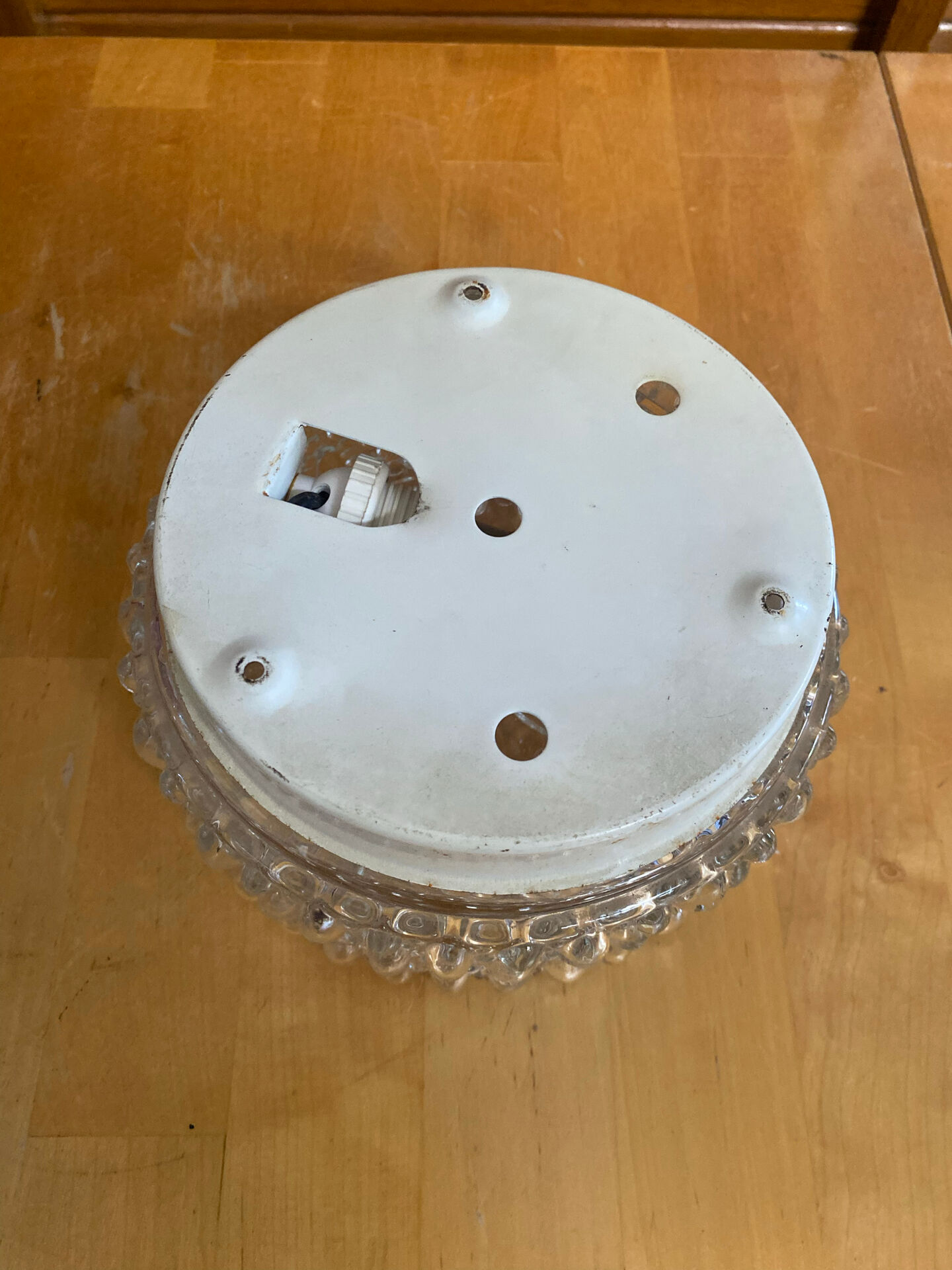 Vintage Ceiling Light Fixture with Moulded Glass + White Metal Support Mid-Century