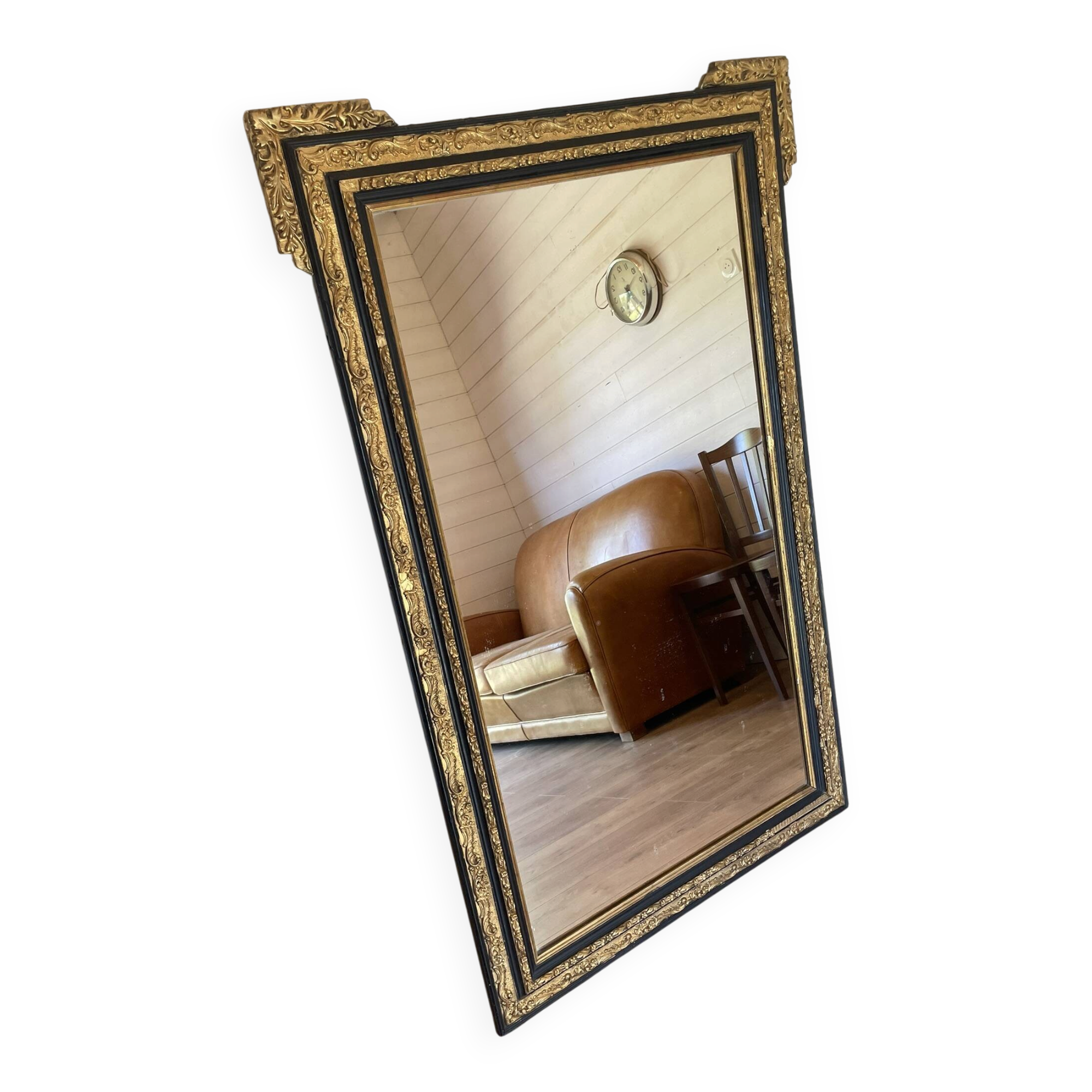 Authentic Antique Mercury Mirror with Parcloses and Ears – Golden Patina
