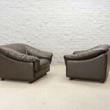 Comfortable Leolux Seal Brown Leather Lounge Chairs The Netherlands 1970s