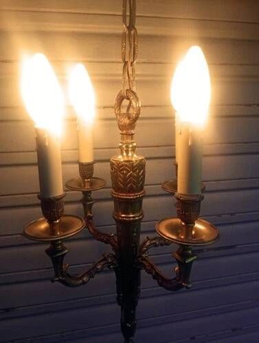 Antique gilded bronze chandelier in Louis XVI style, 4 lights, in working condition - 3.2 kg!