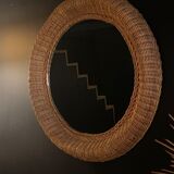 Round rattan mirror
