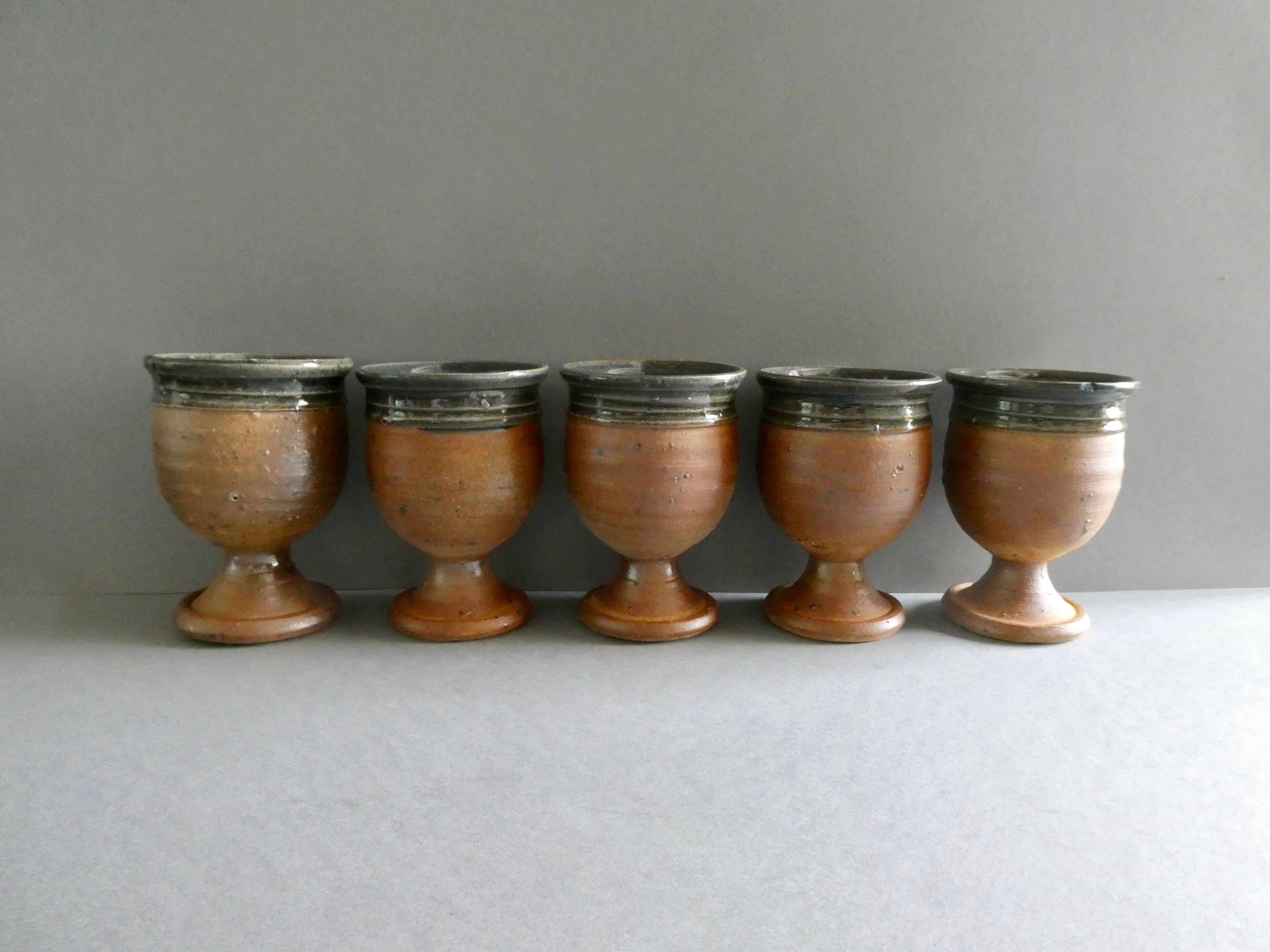 5 cups in blue/green glazed stoneware 70s