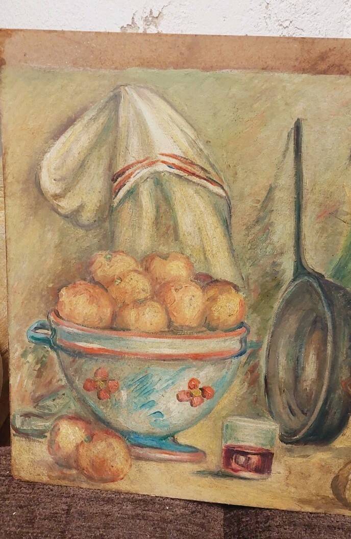 Roberto Pucci oil painting 50s painting on 2 sides landscape still life