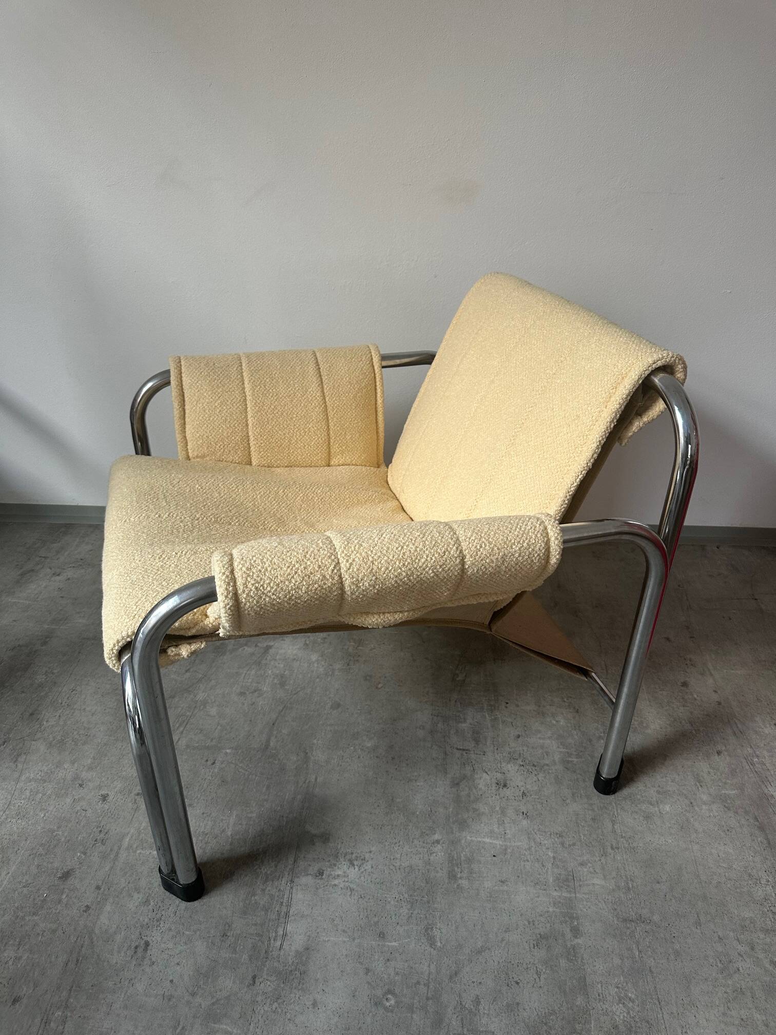 1980s armchair with yellow bouclé upholstery