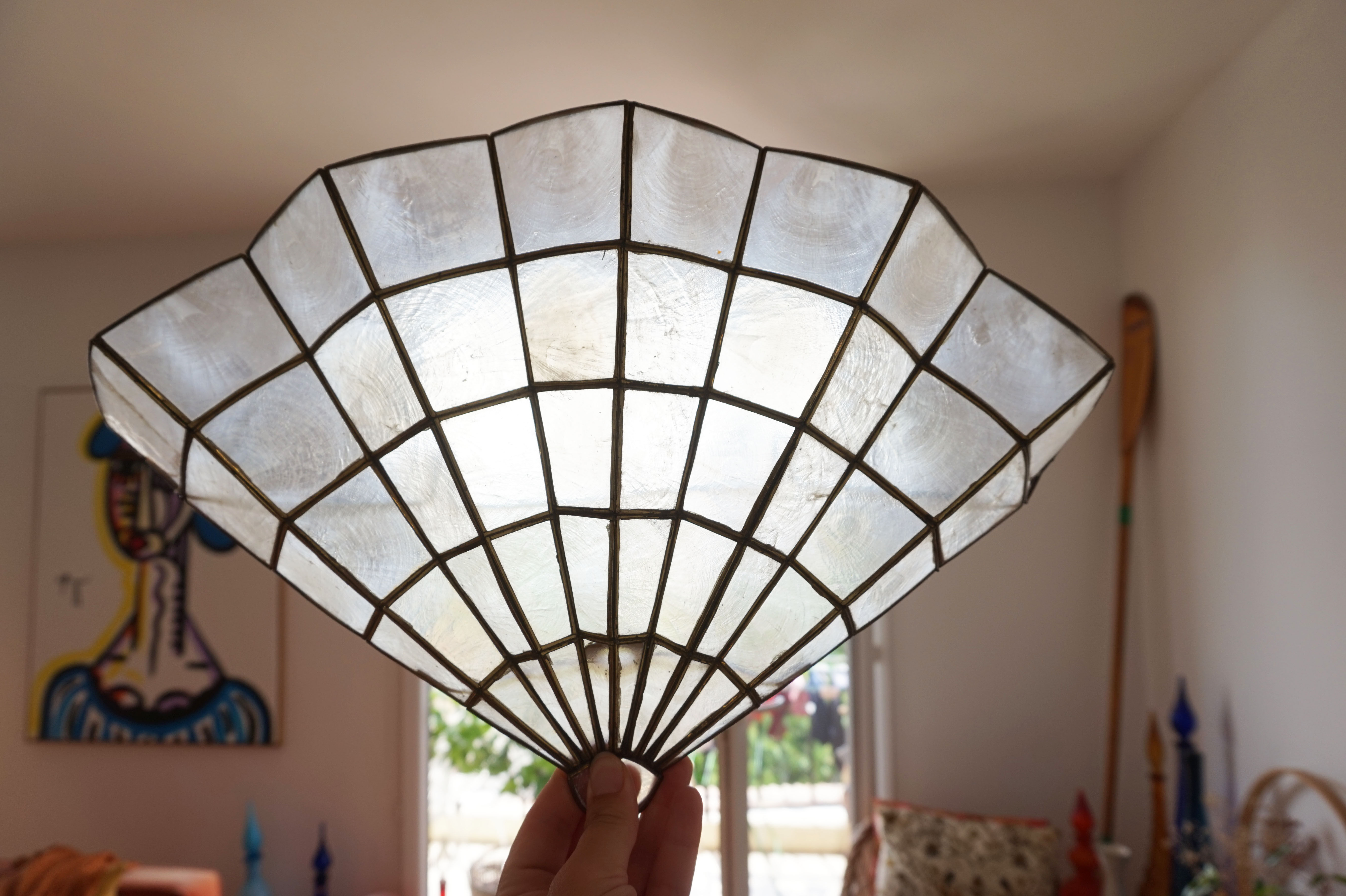 Pair of mother-of-pearl fan-shaped sconces