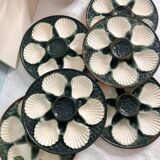 Assiettes à huître en barbotine vertes et blanches
