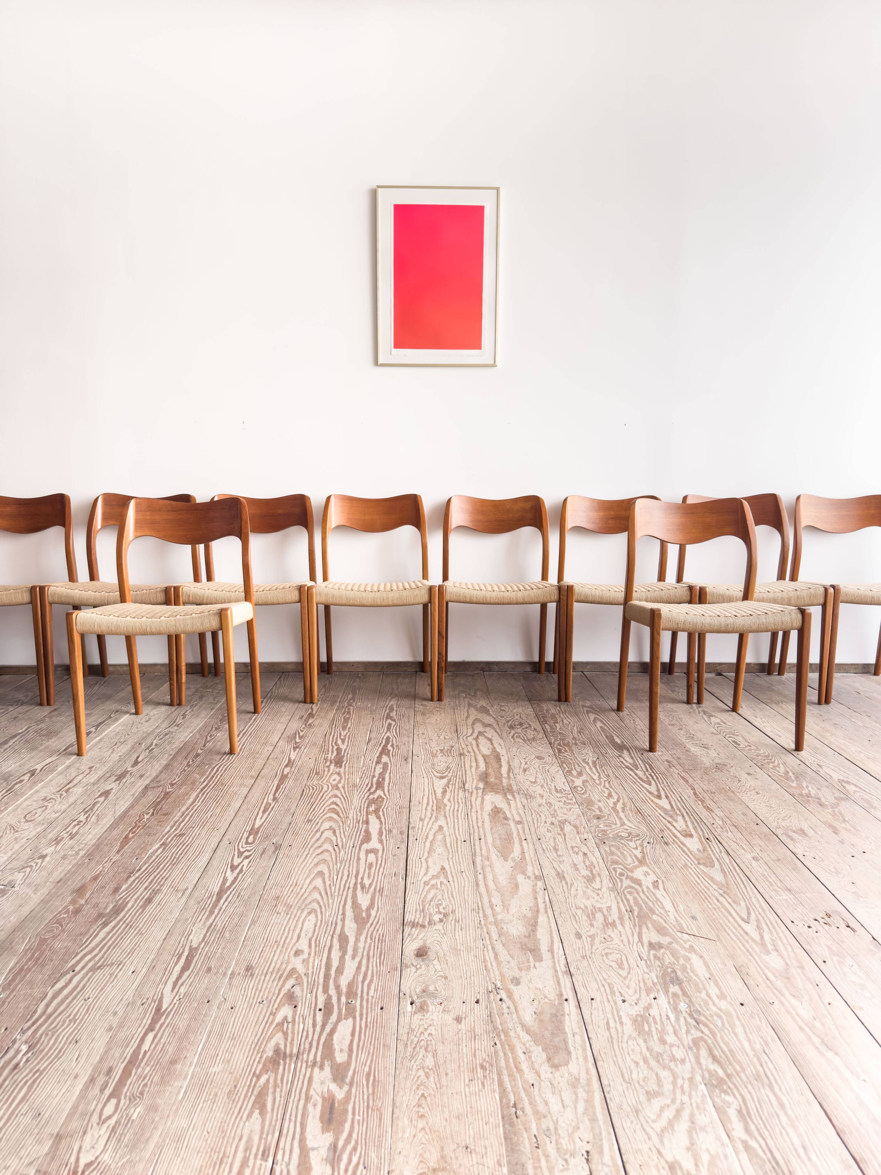 Set of 10 chairs 71 in teak by Niels O. Møller, JL Moller, Mid Century