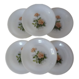 6 plates roses from France flowers hollow Arcopal