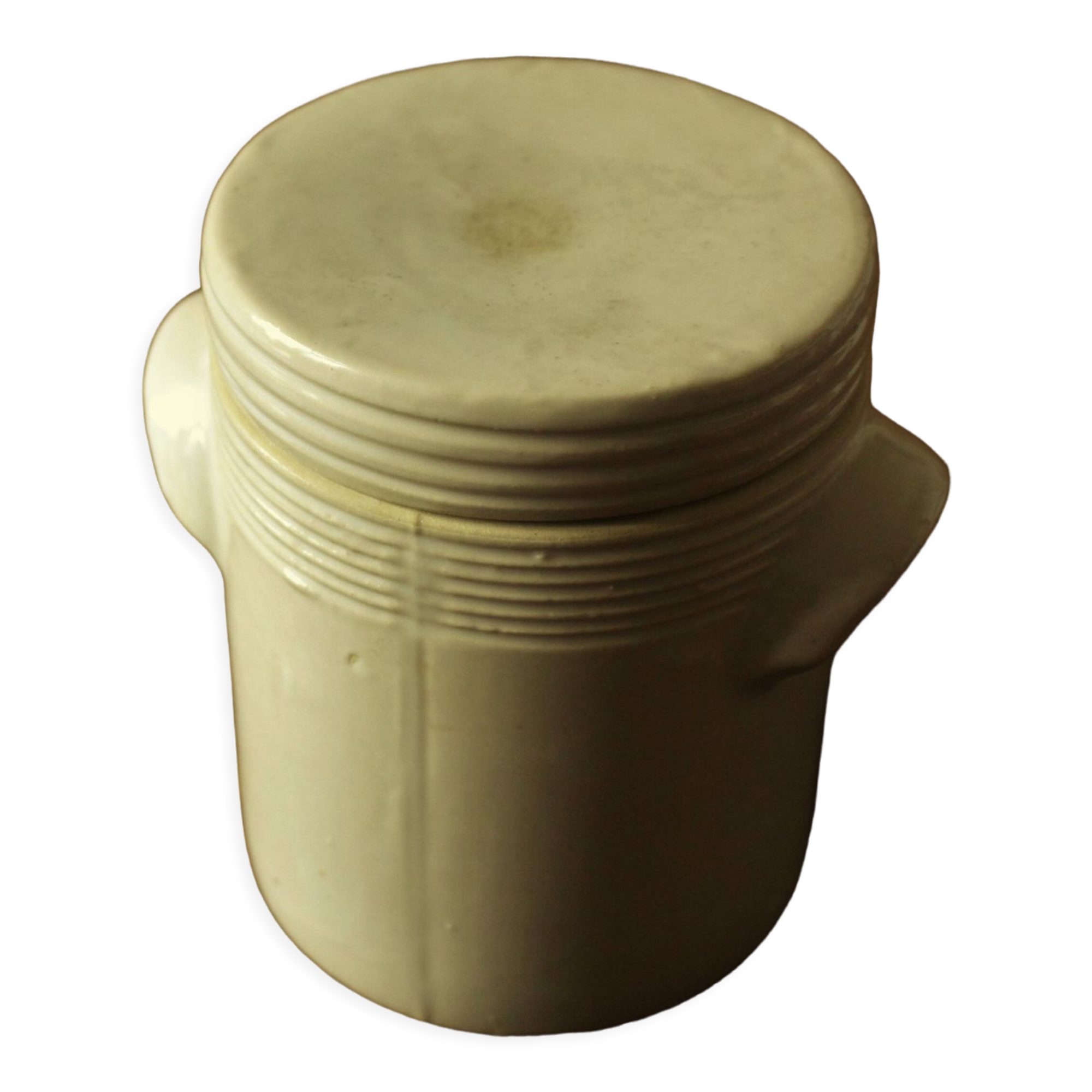 Pot glazed stoneware beige lid handles