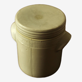 Pot glazed stoneware beige lid handles