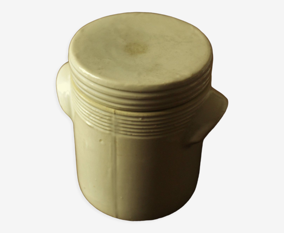 Pot grès vernissé beige couvercle poignées