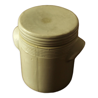 Pot glazed stoneware beige lid handles
