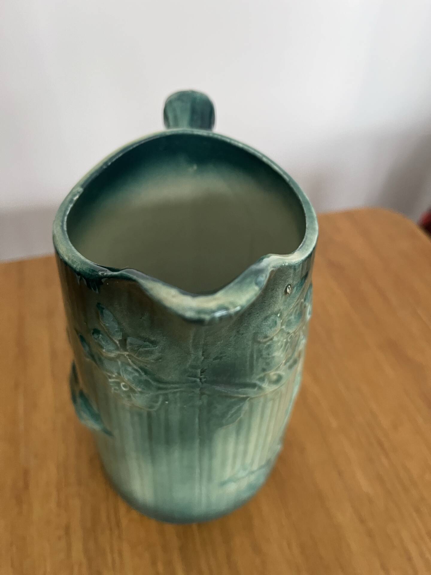 Art Nouveau barbotine pitcher "Swallow"