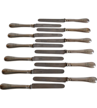 12 couteaux a dessert ancien metal argente monogramme