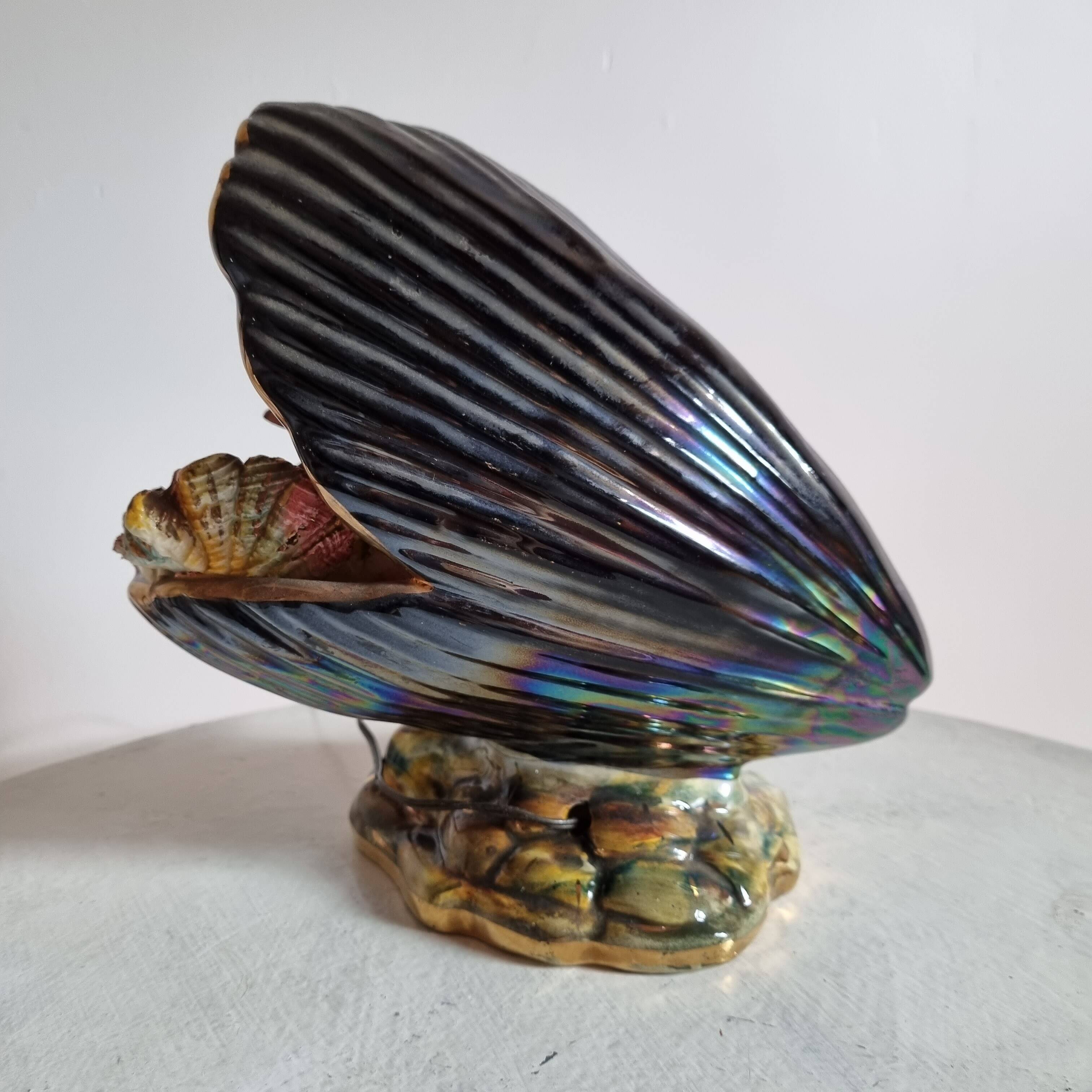shell lamp and earthenware fish