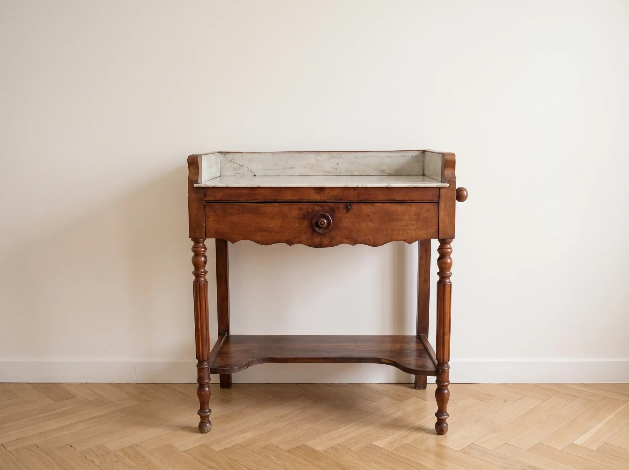 Table de toilette ancienne en bois et marbre