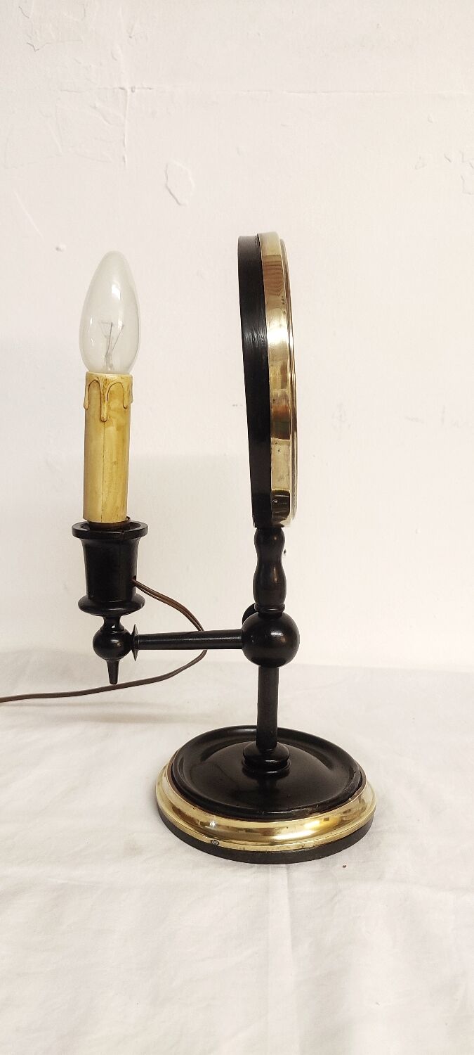 Table lamp in wood and brass. France, 1940s.