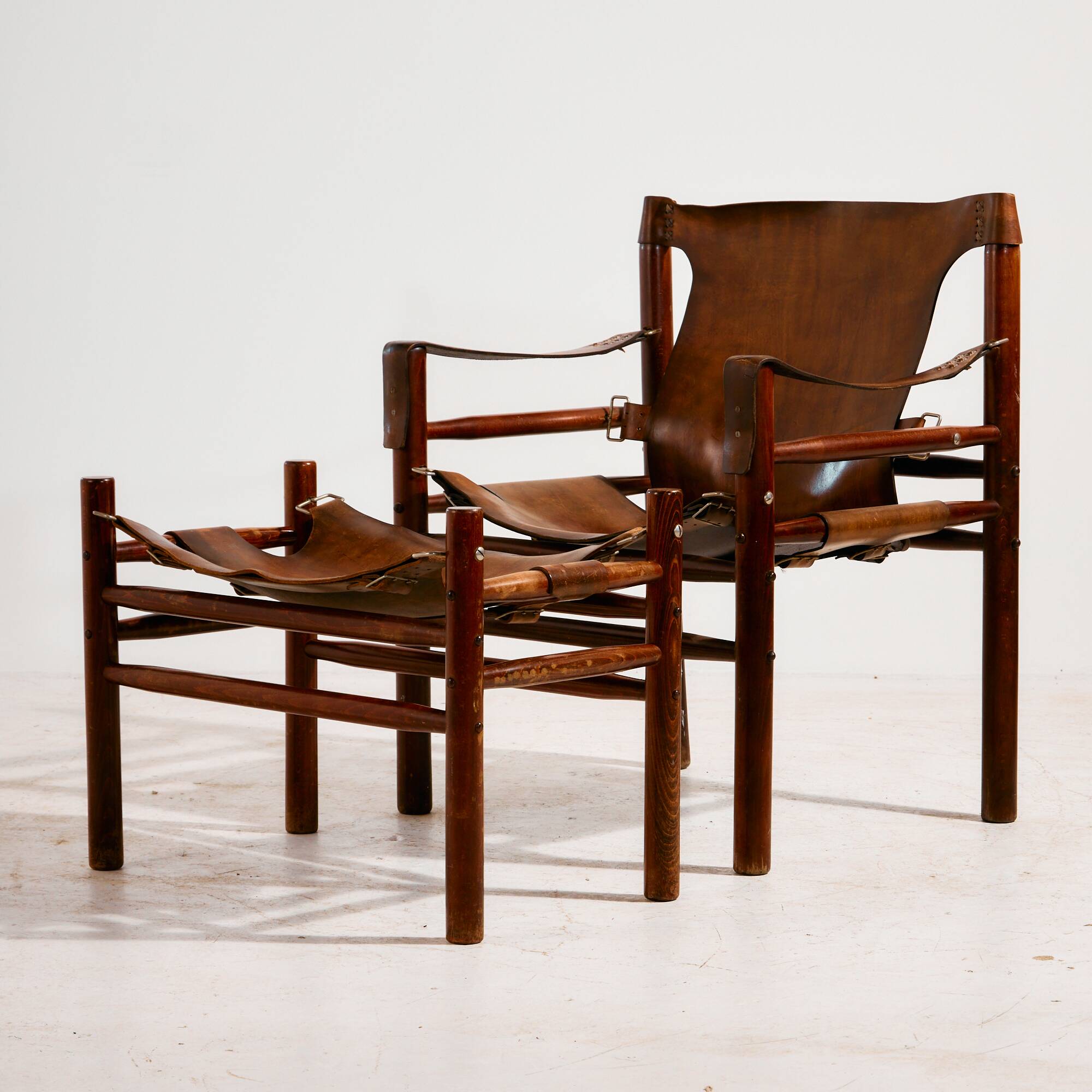 Hungarian calf leather lounge chair and ottoman, set of 2