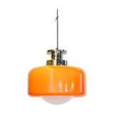 hanging lamp in glass and orange plaastic