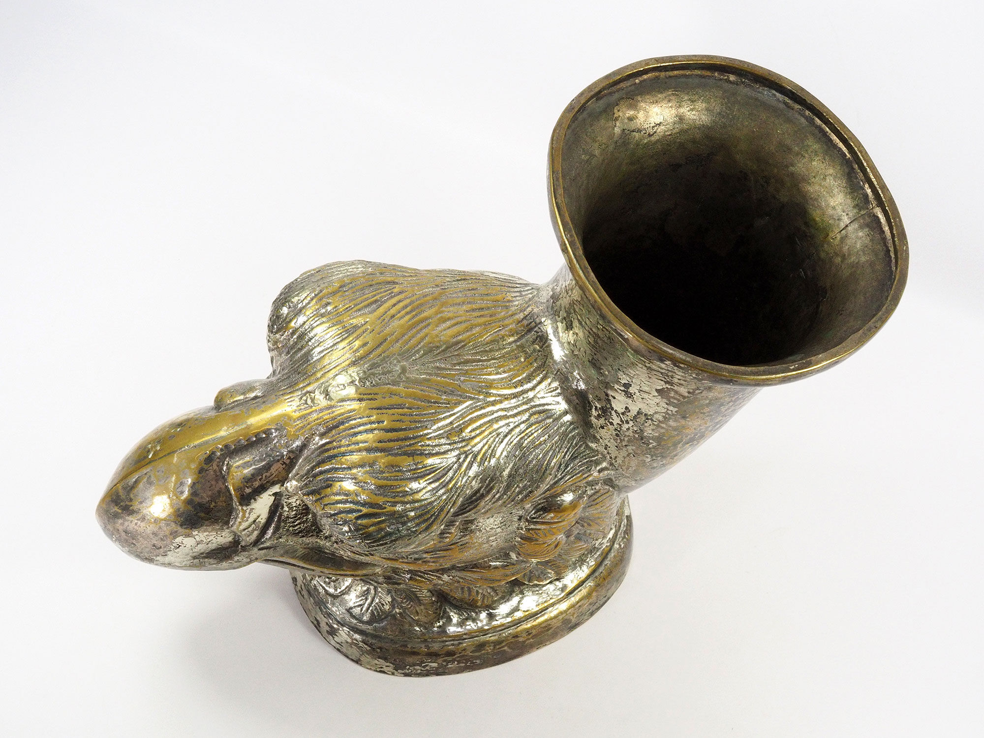 Ancient Vase Rhyton Eagle Head in Silver Brass-1900s