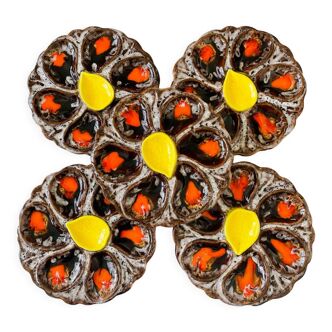 Set of 5 vintage Vallauris oyster plates