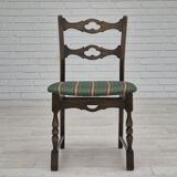 1970s, set of 4 Danish dining chairs, original condition, dark oak wood, furniture wool fabric.