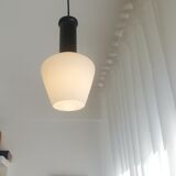 Vintage 1960s white opal glass hanging lamp mid-century modern