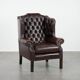 Brown cowhide leather Chesterfield wingback armchair in English style